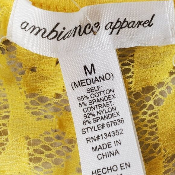 🔸️Ambiance Apparel Canary Yellow Lacy Cap Sleeve Top Medium - Picture 5 of 7